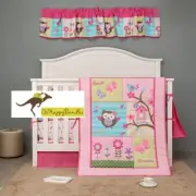 New Baby Girls 6 Pieces Cotton Nursery Bedding Crib Cot Sets-- Owl Tree Design