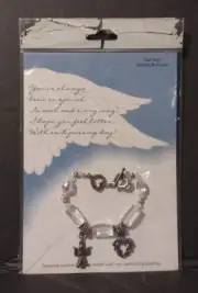 LOWER $ GET WELL Stretch Bracelet Gift Card Crystal & Glass Beads Non Tarnish #B