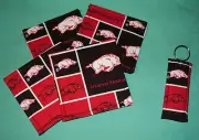 * COASTERS SET of 4 and/or KEYCHAIN key ring UNIVERSITY of ARKANSAS Razorbacks