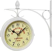LAFANDE Double Sided Wall Clock | Wrought Iron Antique-Look Brown Round Wall Hanging Clock,Home Decorate, Mounted Clock for Indoor & Outdoor Garden