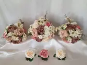 ARTIFICIAL ROSES LATTE NUDE PINK CREAM IVORY HYDRANGEA WEDDING BOUQUETS FLOWERS