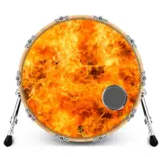 Custom Bass Drum Head with 4" Port Ring - On Fire