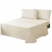 Combed Cotton Bed Flat Fitted Sheet Set Soft Single Double Queen King Size Cream