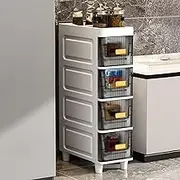 Skinny Storage Cabinet, Small Bathroom Storage Cabinet Toilet Paper Storage Cabinet, Drawers for Kitchen, Bathroom Corner and Small Space,4 Tier,Grey