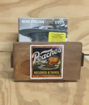 PEACHES RECORDS & TAPES STORAGE CRATE for CD's - white border Logo