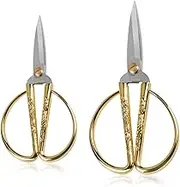 Wasan Gold Plated Dragon and Phoenix Relief Design Bonsai Scissors, Chinese Shears Household Traditional Scissors for Sewing, Art Craft, Food Paper Cutting - 2 Packs (5" and 6")
