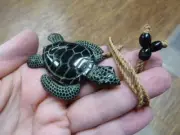 (J-Turtle-61-C) large black SEA TURTLE carved horn Jewelry Pendant Necklace