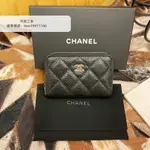 可欣二手 CHANEL 香奈兒 荔枝紋 小牛皮 金扣拉鏈錢包 短夾 黑色零錢包 AP0216 卡包