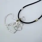 Black Rubber Cord Necklace Heart Pendants With Silver Heart Fish Hook Earring