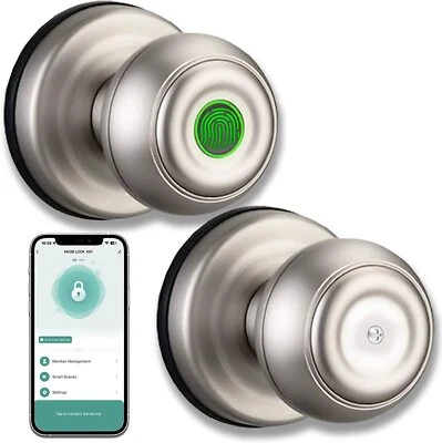 Smart Fingerprint Door Lock Biometric Door Knob with App Control Keyless Entry