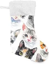 XYMZR Christmas Stocking Cute Cat Face Grey 18” Christmas Stockings with Plush Faux Fur Cuff Decoration for Holiday Family Party, Multi-colored