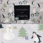 Cynthia Rowley Christmas Trees Penguins Snowman Flannel FULL Sheet Set Adorable