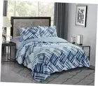 Blue and Grey Stripe Blocks Patchwork, 3-Piece Quilt Quilt Set Queen Blue Grey