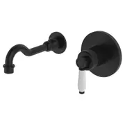 Fienza Eleanor Modern Vintage Matt Black Solid Brass With Ceramic Handle Round Wall Basin/Bath Mixer Set