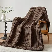 Chunky Knit Throw Blanket, 30''x40'' Chenille for Bed Couch, Handmade Dark Brown Crochet Thick Throw for Kids, Machine Washable Cute Comfy for Home Decor