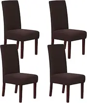 Smarcute Dining Chair Covers Stretch Removable Washable Chair Covers Chair Protector Home Decor Spandex Jacquard Dining Chair Protector Cover for Dining Room Set of 4, Brown