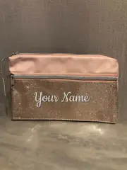 BNWT Personalised Anko Small Peach Sparkle Pencil Case Makeup Purse 14 x 22cm