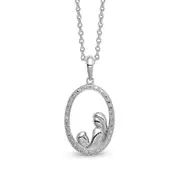 Natural Diamond Accent Beaded Motherly Love Oval Pendant in Sterling Silver