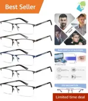 5-Pack Stylish Blue Light Blocking Reading Glasses for Men - Half Frame Design