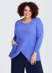[TS] Taking Shape Natural Brianna Stripe Top Size 20 in Mediterranean Blue, Cotton - Plus Size Women's Clothing Mediterranean Blue