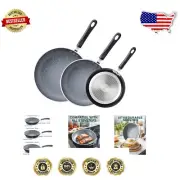 Versatile 8'' 10'' 12'' Black Fry Pans Set - Silicone Handles & Non-Stick