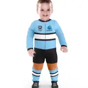 NRL Cronulla Sharks Baby Zippered Footysuit / Romper - Sizes 000 - 1