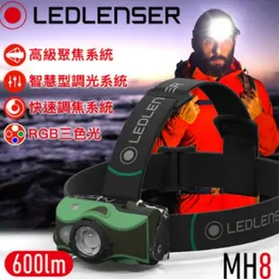 德國Ledlenser MH8 專業伸縮調焦充電型頭燈 (綠)