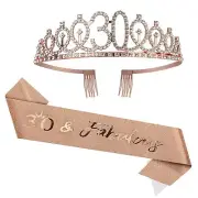 30th Birthday Sash & Tiara Set Birthday Crown and Sash for Women Birthday Par...