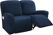 Modern Sofa Slipcovers Velvet Recliner Cover, Spandex Sofa Cover 2 Seater for Recliner Sofa Protector for Stretch Furniture Protector Cover for Recliner-Navy
