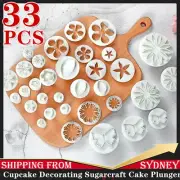 33PCS Cupcake Decorating Sugarcraft Cake Plunger Cutters Tools Fondant Icing AU