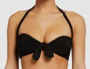 $100 Norma Kamali Women Black Solid Tie-Front Bra Bikini Top Swimwear Size S