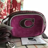在飛比找Yahoo!奇摩拍賣優惠-全新真品 Coach 4099 咖啡大C紫色麂皮迷你斜背包