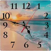 [Britimes] Square Wall Clock Silent Non-Ticking Battery Operated Clock 12 Inch, Sea Beach Blue Sky Sand Home Decor for Living Room, Kitchen, Bedroom, and Office