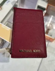 Michael Kors Jet Set Travel Top Zip Card Case Wallet Coin Pouch Dark Cherry