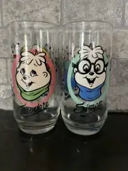 Vintage 1985 Alvin And The Chipmunks (Theodore & Simon) Set 2 Collector Glasses