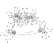 BIUDECO Comb Leaf Pins Silver Alloy Wedding Headwear Rhinestone Clips Set for Ladies for Brides