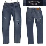 NEW Buffalo David Bitton Slim Ash Stretch Distressed Blue Denim Jeans Size 30X32