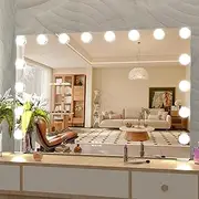 LETSFIELD Hollywood Mirror 91 x 62 cm, Large Vanity Mirror with 16 Dimmable Lights for Bedroom, Desk Mirror or Wall Mounted Makeup Mirror, Including 10X Magnifying Mirror (Silver)