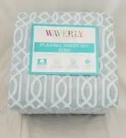4 pc Waverly 100% Turkish Cotton Flannel Blue & White King Sheet Set NIP