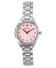 Bulova Sutton Stainless Steel Diamond Accents Pink Dial 96P249 30M Ladies Watch