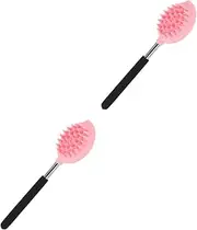 minkissy 2pcs Silicone Bath Brush Brushes Scratcher Brush Loofah Sponge Toilet Brush Body Exfoliating Brush Scrubber Showering Wash Face Long Handle Shower Brush Pink