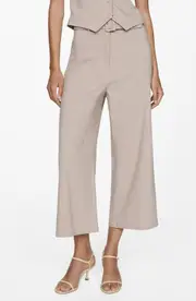 MANGO Chalk Stripe Belted Crop Wide Leg Pants in Beige at Nordstrom, Size Large