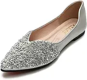 [CROSSBABY] Women's Rhinestone Pointed Toe Flats with Glitter Comfortable Working Flats Low Wedge Casual Dressy Flat Shoes for Women