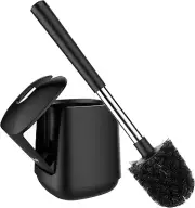Ergonomic Toilet Brush Set with Self-Closing Lid & Ventilated Holder - Black