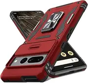 [ELEPIK] Google Pixel 7a Case with Camera Cover, Ring Kickstand [2 Stand Way, Horizontal or Vertical], [Military Grade Heavy Duty Protective] Phone Case for Google Pixel 7a (Red)