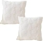 2PCS Christmas Pillow Covers 18 x 18 mas Tree & Snowflake Pattern Christmas Cushion Covers Zippered Soft & Fluffy White Christmas Pillow Cases for Sofa