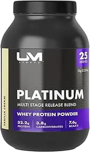 UM Sports Platinum Multi-Stage Release Whey Protein Powder Blend, Sports Nutrition Supplement for Men and Women, Vanilla Cream Flavour, 2kg, 50 Serve