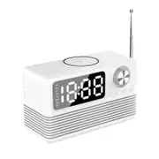15W Fast Wireless Charger with Bluetooth Speaker and Alarm Clock Radio,4 in1 Wireless Charging Station for Phones with FM Radio for Bedroom, White