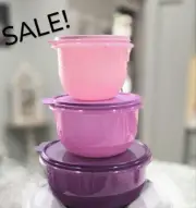 Tupperware 3pc Mixing Bowls Set Purples & Pinks New
