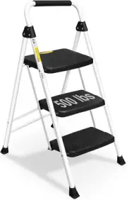 3 Step Ladder, Folding Step Stool for Adults with Handle, Lightweight, Perfect f